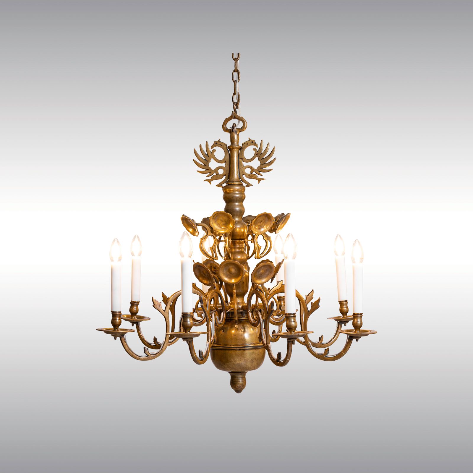 Large Polished Brass Dutch Baroque 12-Light Chandelier For Sale at 1stDibs   baroque brass spotlights, polished brass chandelier, brass chandeliers  for sale