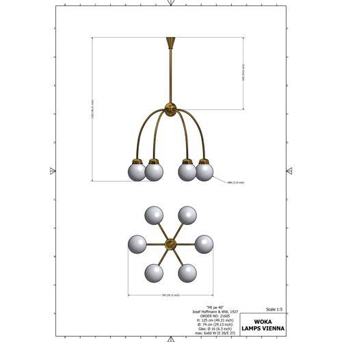 WOKA LAMPS VIENNA - OrderNr.: 21605|6 - arm chandelier, M I pe40 - Design: Josef Hoffmann - Foto 2