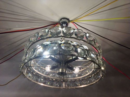 Mid-Century Modern Austrian Brass and Crystals 14 Arms Chandelier