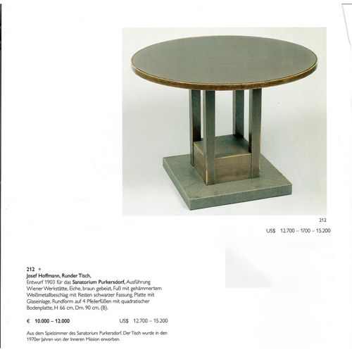 WOKA LAMPS VIENNA - OrderNr.: 55018|Runder Tisch, Josef Hoffmann, Entwurf: um 1903, Sanatorium Purkersdorf - Design: Josef Hoffmann - Foto 2