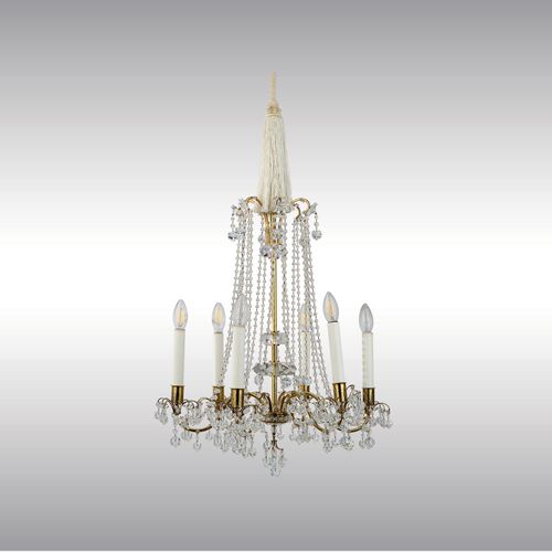 WOKA LAMPS VIENNA - OrderNr.:  80142|Sechsflammiger Luster mit geschliffenen Glasbehängen, um 1900