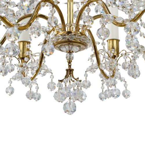 WOKA LAMPS VIENNA - OrderNr.: 80142|Sechsflammiger Luster mit geschliffenen Glasbehängen, um 1900 - Design: Austrian Mastercraft - Foto 3