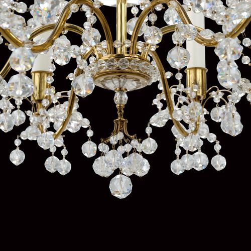 WOKA LAMPS VIENNA - OrderNr.: 80142|Sechsflammiger Luster mit geschliffenen Glasbehängen, um 1900 - Design: Austrian Mastercraft - Foto 2